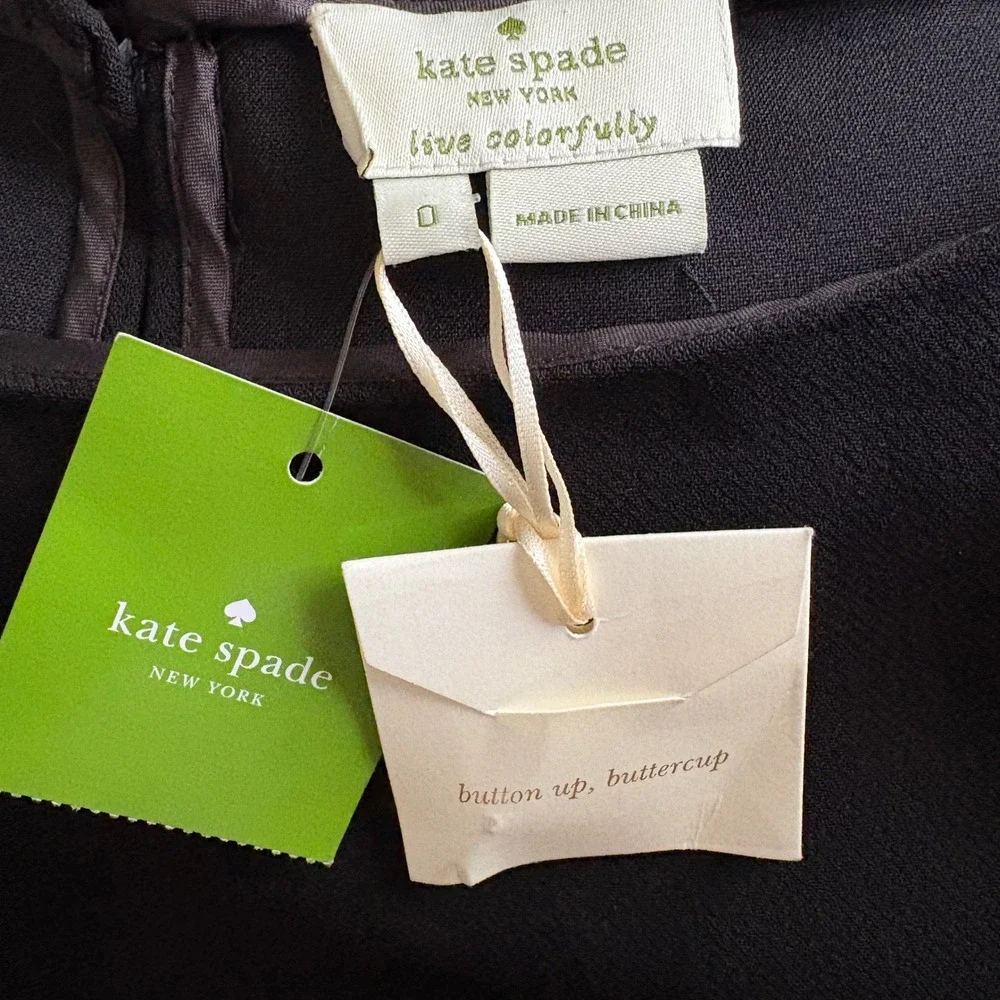 NWT Kate Spade Do Wonders‎ Black Feather Hem Crepe Tunic Top Cocktail Size 0